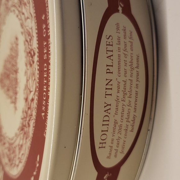 Set of 4 Restoration Hardware Holiday Tin Plates Christmas Red White Winter - Picture 3 of 10